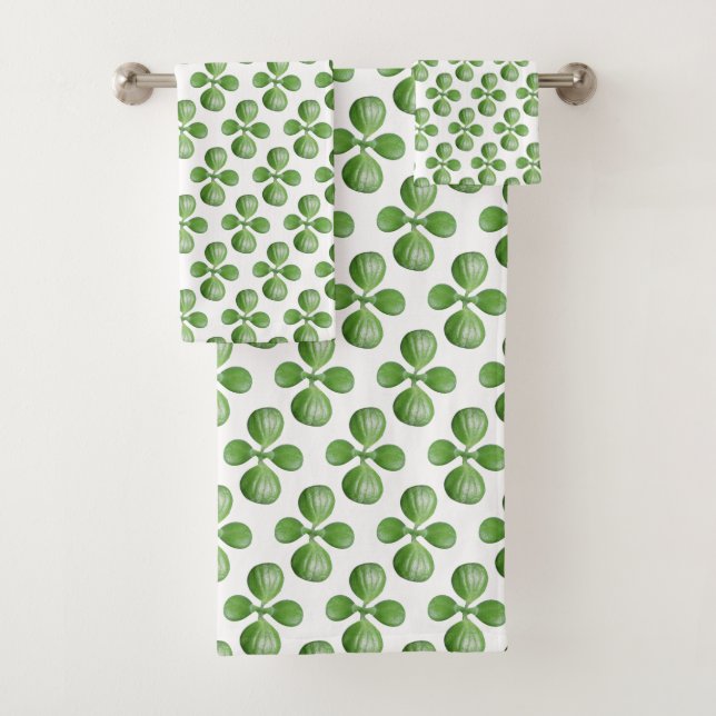 Conjunto De Toalhas Folhas de Árvore de Jade Verde Moderna sobre Branc (Insitu)