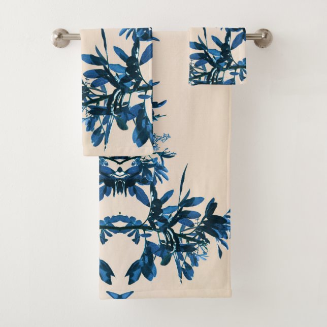 Conjunto De Toalhas Folhas de Árvore de Pimenta Azul Estilizadas (Insitu)