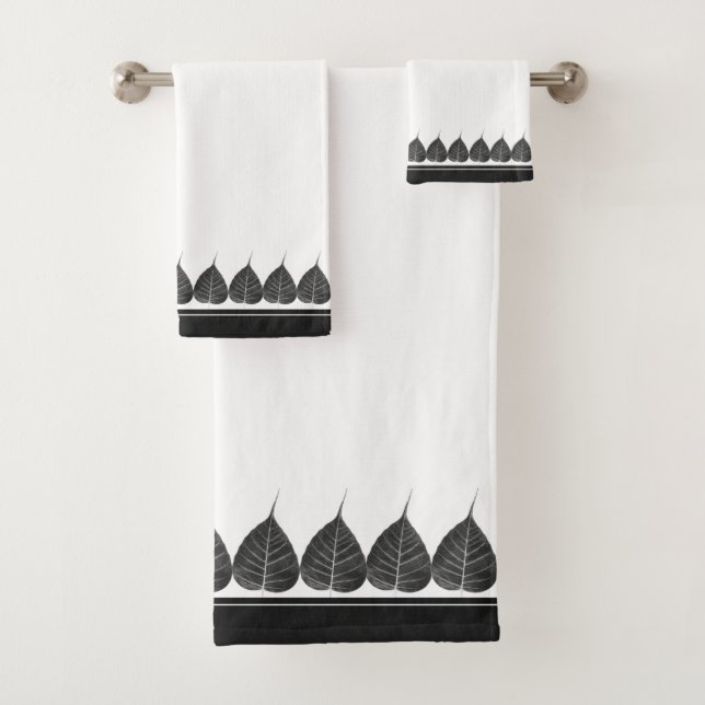 Conjunto De Toalhas Folhas de Bodhi Elegantes em Tons Preto e Branco (Insitu)