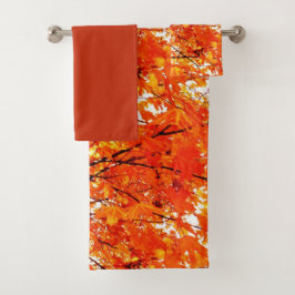 Conjunto De Toalhas Folhas de Bordo Laranja Temporada de Outono