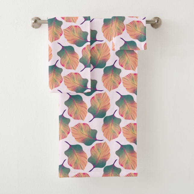 Conjunto De Toalhas Folhas de Canna Tropicanna em Pastel (Insitu)