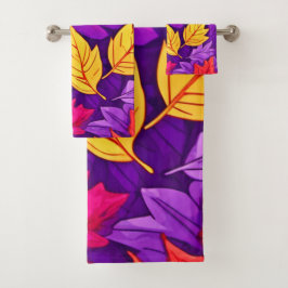 Conjunto De Toalhas Folhas de Cartoon Vivas: Roxo, Amarelo, Vermelho