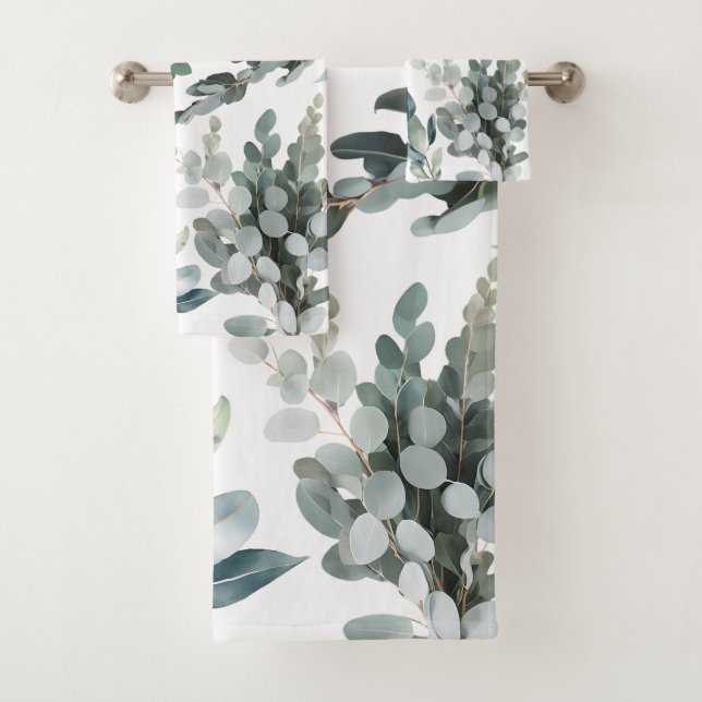 Conjunto De Toalhas Folhas de Eucalipto Verde Rústico Elegante (Insitu)