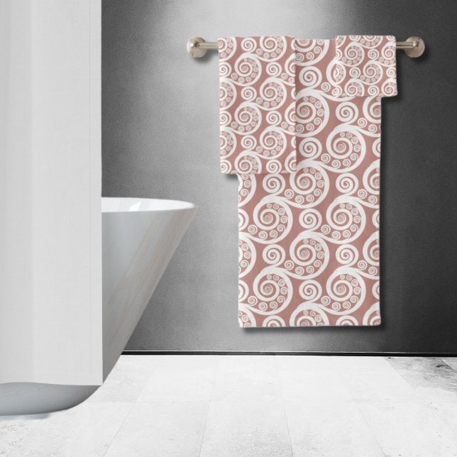 Conjunto De Toalhas Folhas de Fern Inspiradas Pela Natureza, Rosa-Bran (Feminine Pink-White Nature-Inspired Fern Leaves Bath Towel Set)