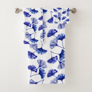 Conjunto De Toalhas Folhas de gingko azuis e brancas
