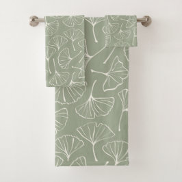 Conjunto De Toalhas Folhas de Ginkgo Japandi Neutro Botânico Verde Sag