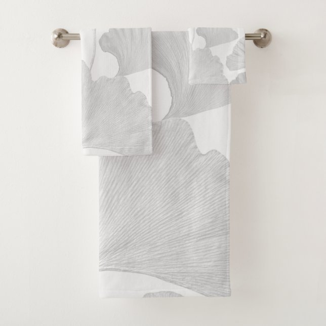 Conjunto De Toalhas Folhas de Ginkgo Sonho Cinza Suave 2 (Insitu)