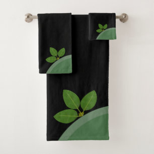 Conjunto De Toalhas Folhas de Louro Verde Modernas em Preto