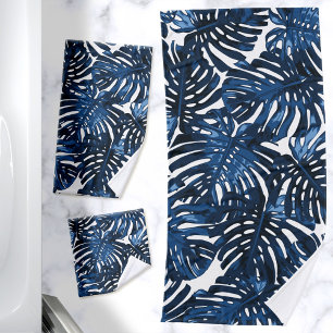 Conjunto De Toalhas Folhas de Marinho Tropical Azul da Junta Branca