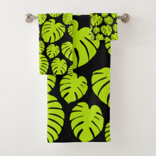Conjunto De Toalhas Folhas de Monstera em Verde limão e preto