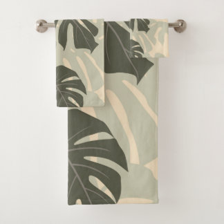 Conjunto De Toalhas Folhas de Monstera (Verde e Areia)