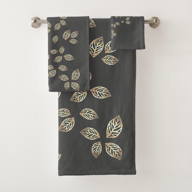 Conjunto De Toalhas Folhas de Ouro Elegantes e Sofisticadas (Insitu)