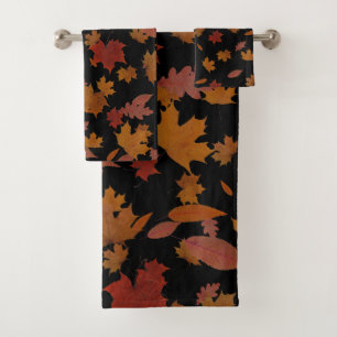 Conjunto De Toalhas Folhas de outono douradas no preto feito sob
