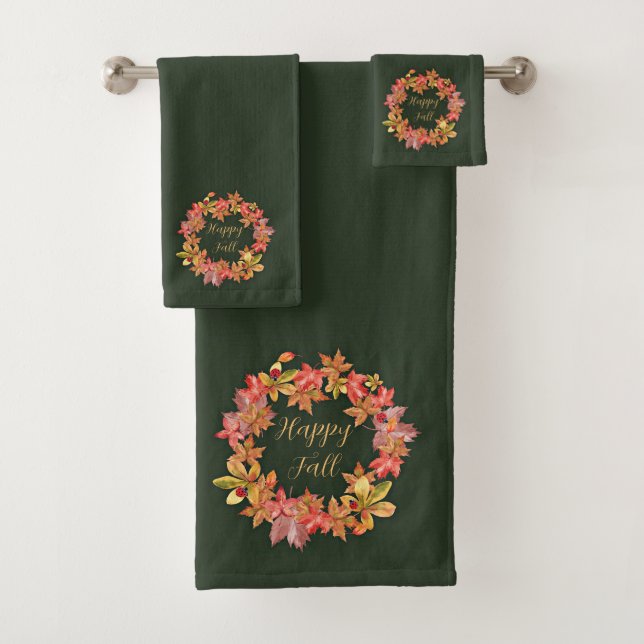 Conjunto De Toalhas Folhas de outono e joaninhas com texto personalizá (Insitu)