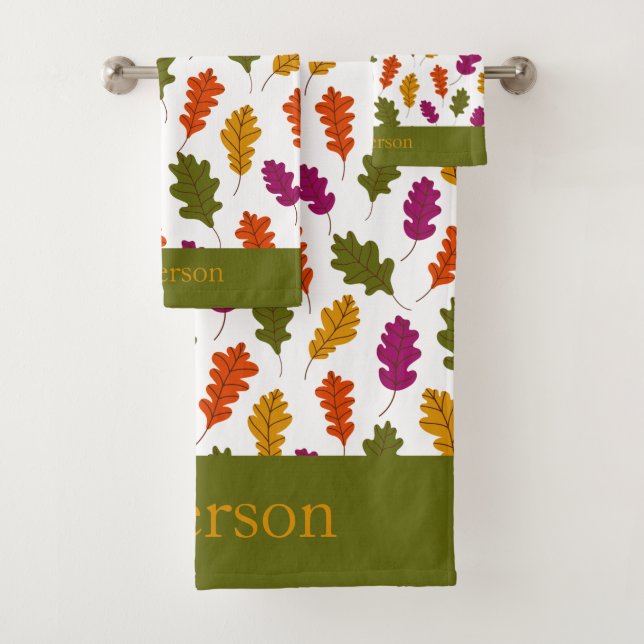 Conjunto De Toalhas Folhas de Outono Monograma Cores Amarelo Verde (Insitu)