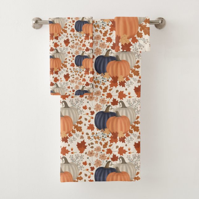 Conjunto De Toalhas Folhas de outono Russas de Pumpkins Flores Selvage (Insitu)