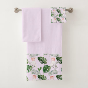 Conjunto De Toalhas Folhas de Palm Verde Rosa Cockatiel