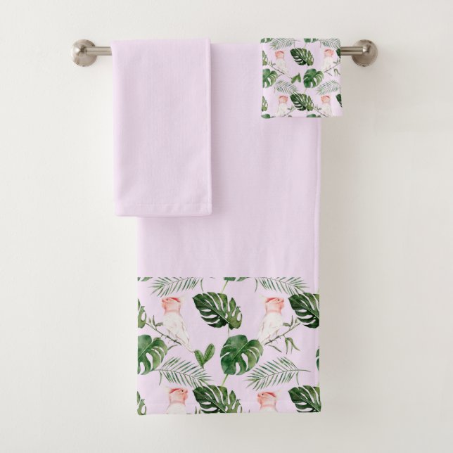 Conjunto De Toalhas Folhas de Palm Verde Rosa Cockatiel (Insitu)