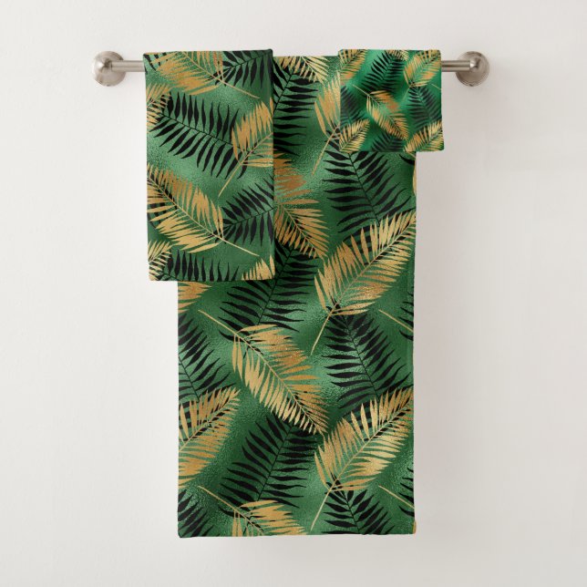 Conjunto De Toalhas Folhas de Palma Verde Dourada Tropicais (Insitu)