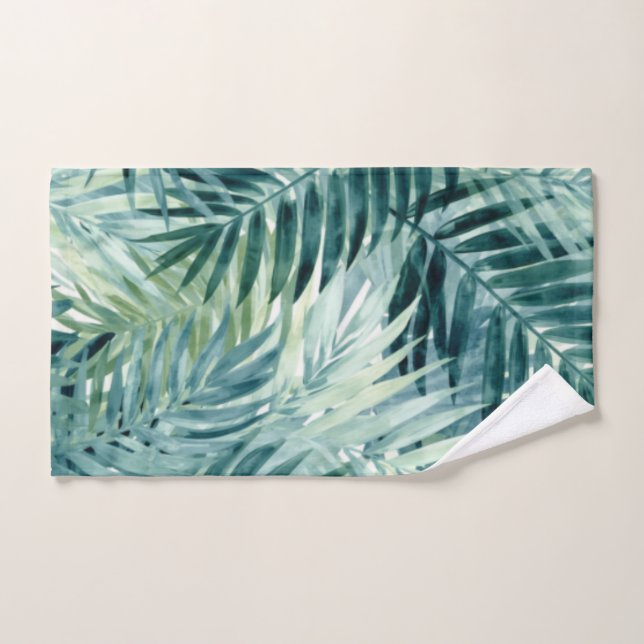 Conjunto De Toalhas Folhas de Palma Verde Teal (Toalha de mão)