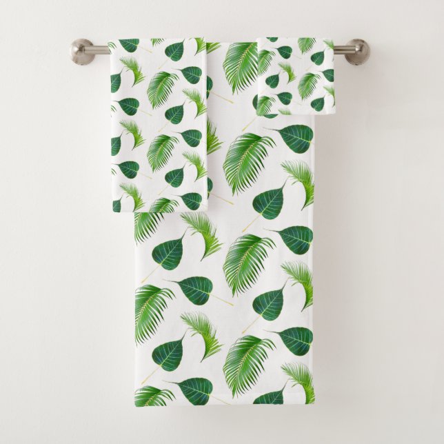 Conjunto De Toalhas Folhas de Palma Verdes em Branco (Insitu)