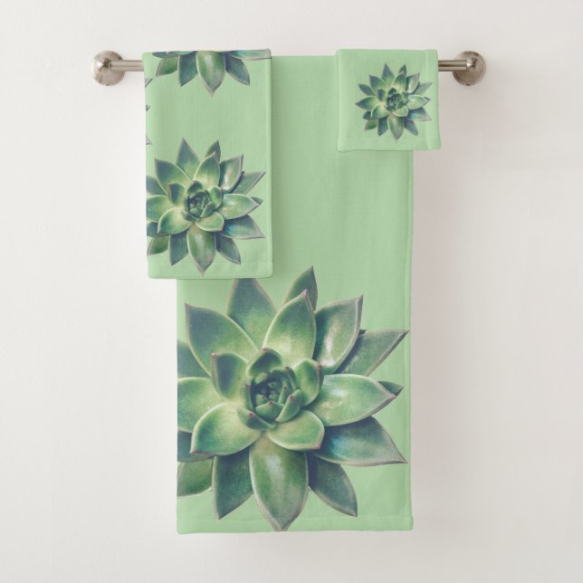 Conjunto De Toalhas Folhas de Planta Suculenta Moderna em Verde Claro (Insitu)