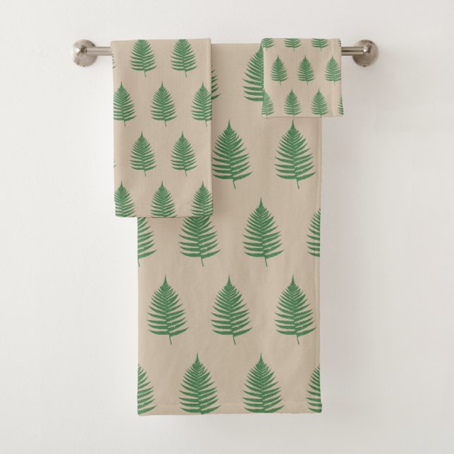 Conjunto De Toalhas Folhas de Samambaia em Bege Claro (Insitu)