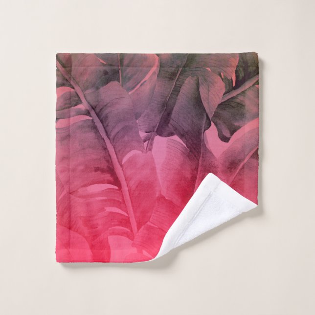 Conjunto De Toalhas Folhas de Verão Tropicais, Rosa Brilhante (Pano de lavar)