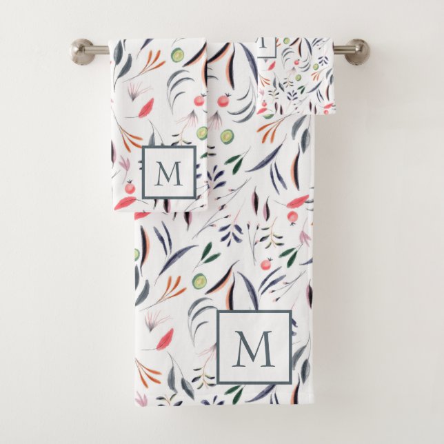 Conjunto De Toalhas Folhas E Penas Monogramas (Insitu)