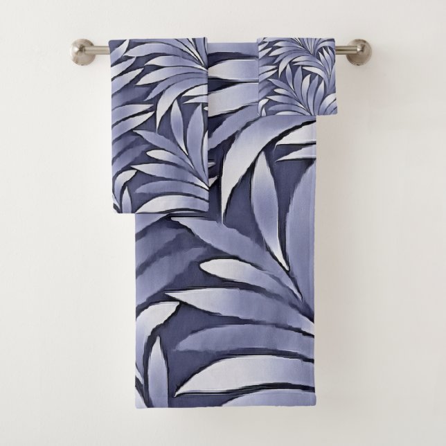 Conjunto De Toalhas Folhas Elegantes Carolina Azul e Branco (Insitu)