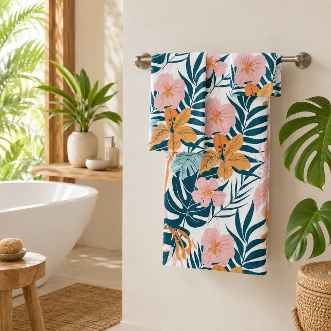Conjunto De Toalhas Folhas Flores Tropicais Boho (Criador carregado)