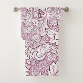 Conjunto De Toalhas Folhas Ornamentais Rosa Barroco