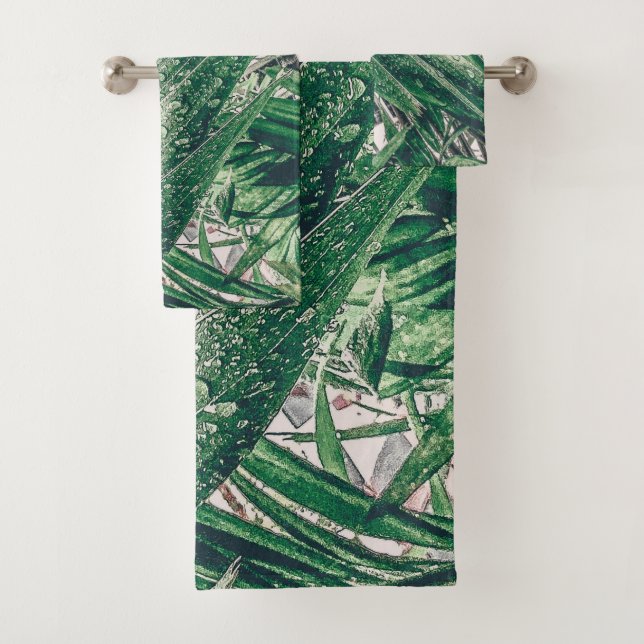 Conjunto De Toalhas Folhas tropicais com gotas de chuva (Insitu)