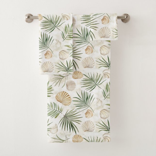 Conjunto De Toalhas Folhas Tropicais Conchas de Praia (Insitu)