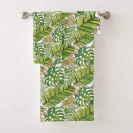 Conjunto De Toalhas Folhas Tropicais Cujas Cores De Água