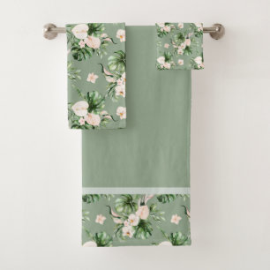 Conjunto De Toalhas Folhas Tropicais de Flores Rosa Esfareladas
