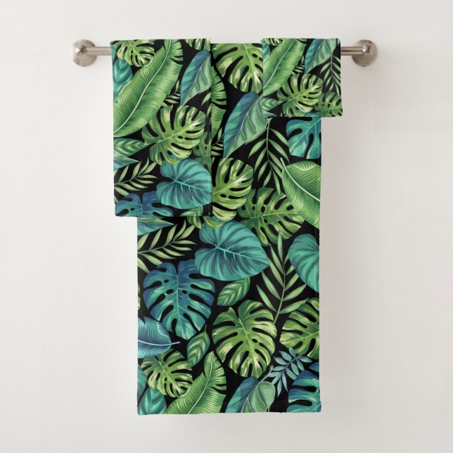 Conjunto De Toalhas Folhas Tropicais de Palma Verde e Teal Banana Mons (Insitu)