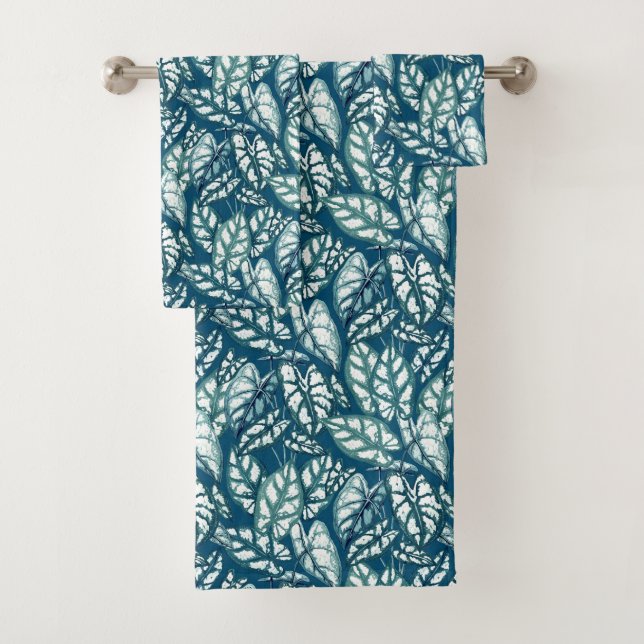Conjunto De Toalhas Folhas Tropicais de Teto Azul (Insitu)