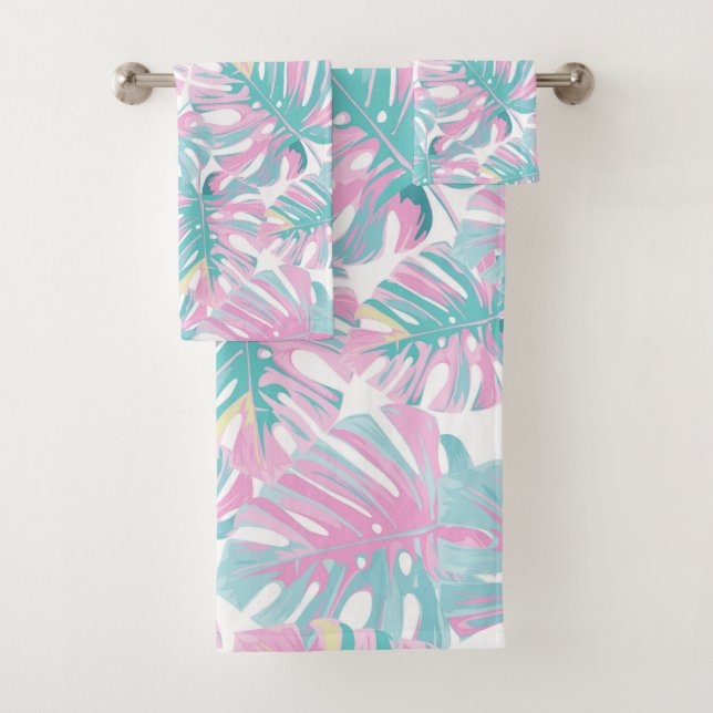 Conjunto De Toalhas Folhas tropicais do rosa (Insitu)