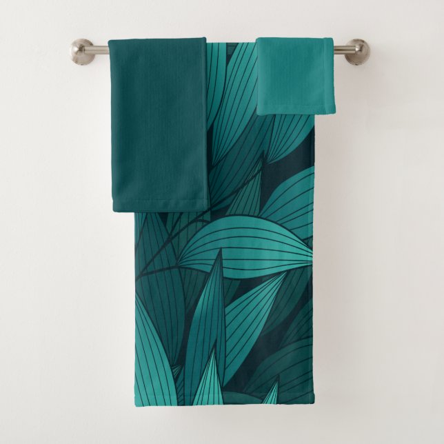 Conjunto De Toalhas Folhas tropicais gradativas (Insitu)