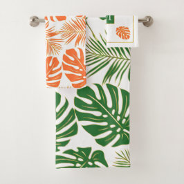 Conjunto De Toalhas Folhas tropicais laranja, verde-esmeralda e monogr