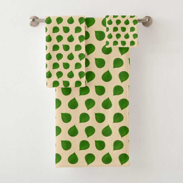 Conjunto De Toalhas Folhas Verdes de Árvore de Jade em Bege Dourado (Insitu)