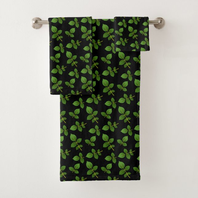 Conjunto De Toalhas Folhas Verdes Elegantes em Preto (Insitu)