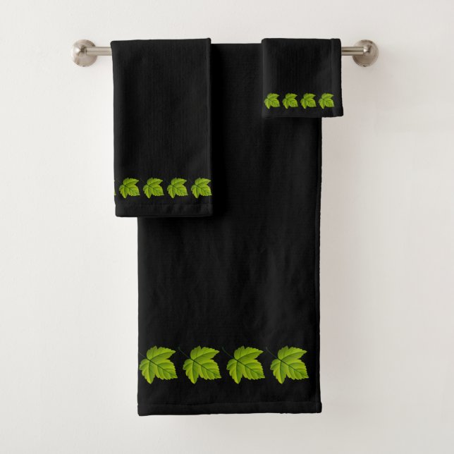 Conjunto De Toalhas Folhas Verdes em Preto (Insitu)