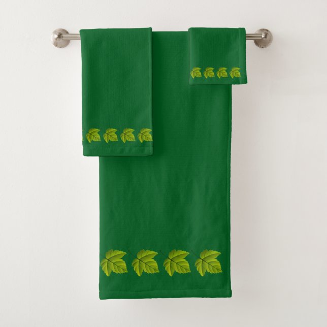 Conjunto De Toalhas Folhas Verdes em Verde (Insitu)