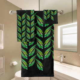 Conjunto De Toalhas Folhas verdes neon - arte fractal,