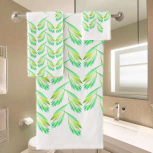 Conjunto De Toalhas Folhas verdes neon - arte fractal,