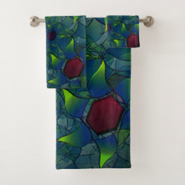 Conjunto De Toalhas Folheto virtual azulado com hexágono vermelho escu