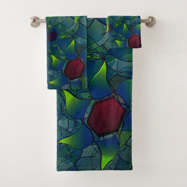 Conjunto De Toalhas Folheto virtual azulado com hexágono vermelho escu (Insitu)