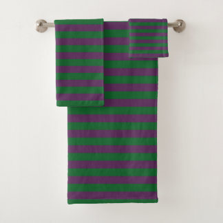Conjunto De Toalhas Forest Green e listras roxas